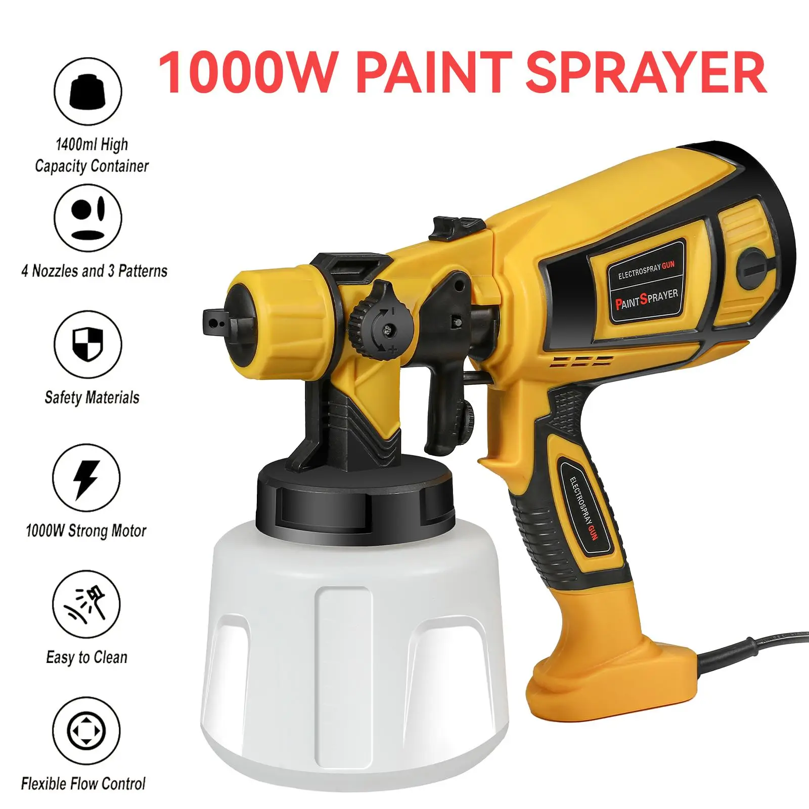 1400ML Electric Spray Gun Paint Steel Coating Airbrush 4nozzle Suitable For Furniture Cabinet Fence Wall Door DIY work