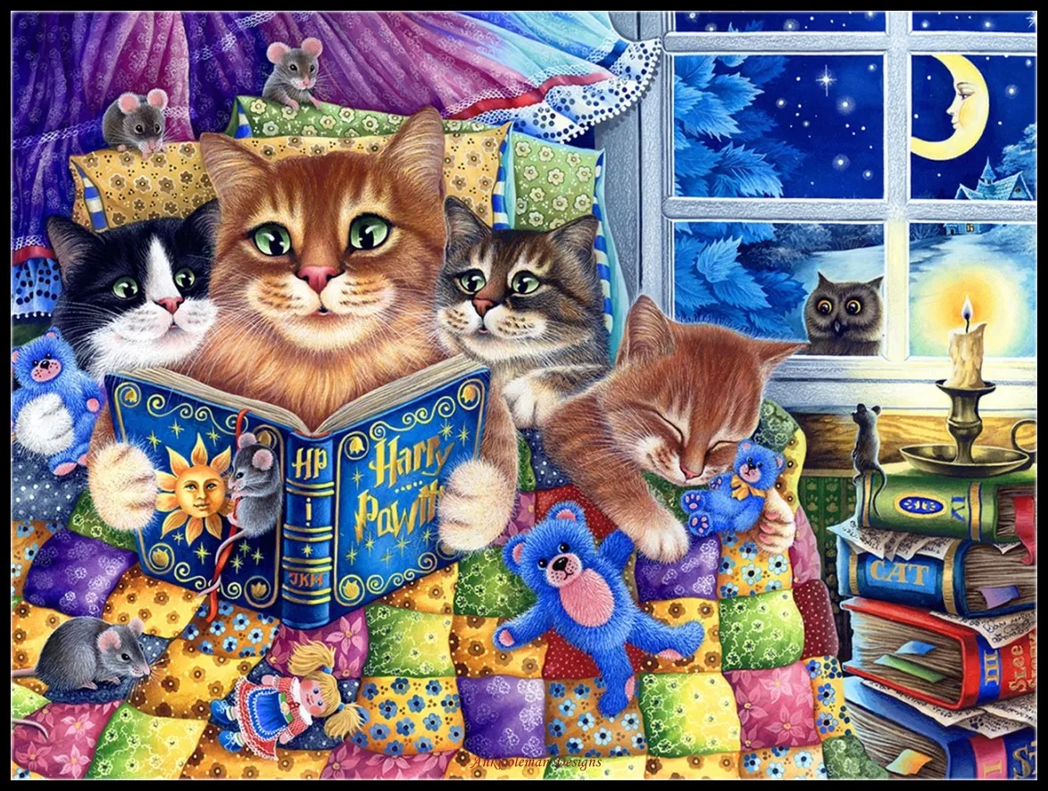 Kittens’ Bedtime - Counted Cross Stitch Kits - DIY Handmade Needlework Embroidery 14 CT Aida Sets DMC Color