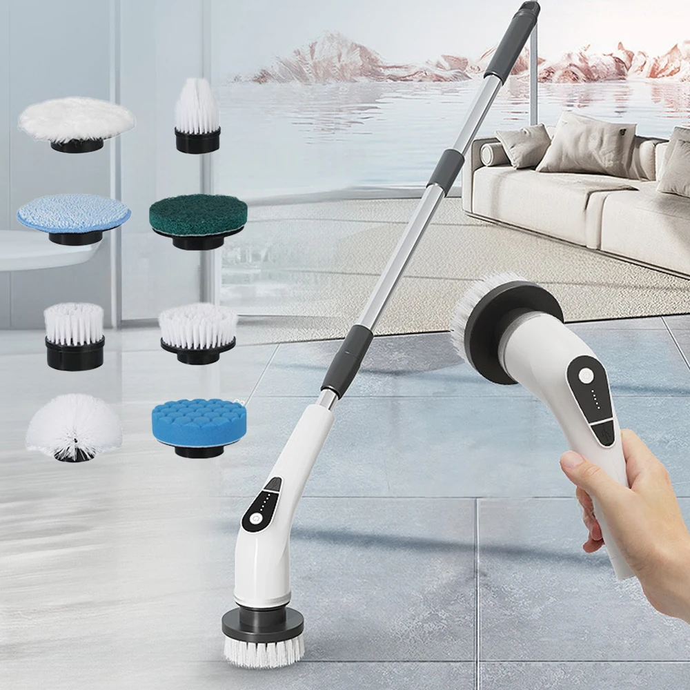 Cepillo de limpieza eléctrica, depurador giratorio inalámbrico de mano de 3 engranajes con mango extendido, depurador giratorio para suelo de baño, cocina