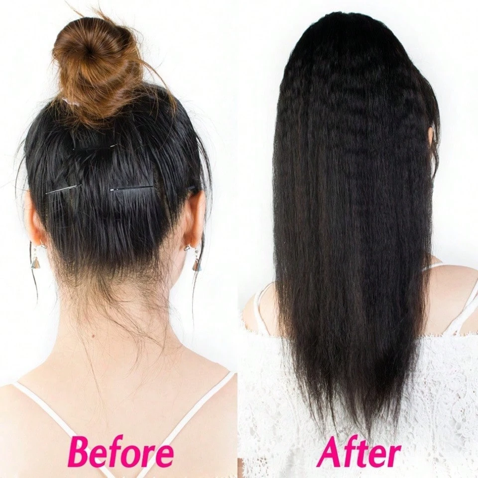 Kinky Straight Ponytail Extension Human Hair Wrap Around Clip In Ponytail Hair Extension 100G Real Human Hair PonyTail