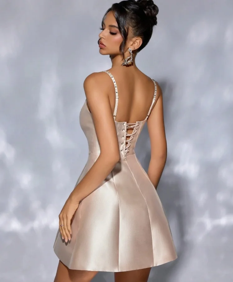 D&M Fashion Kleid mit offenem Rücken, Party, Nachtclub, ärmellose Passform, schmale Minikleider