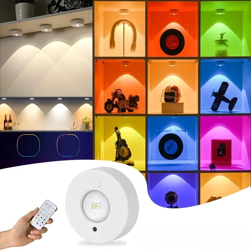 Led Nachtlampje Draadloze Kast Lamp Rgb 12 Kleur Afstandsbediening Type-C Oplaadbaar Voor Kamer Pad Kast Verlichting - afbeelding 2