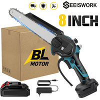 SEEISWORK 21V 8inch Portable Electric Pruning Saws Small Wood Splitting Chainsaw Brush Motor One-handed Woodworking Tool