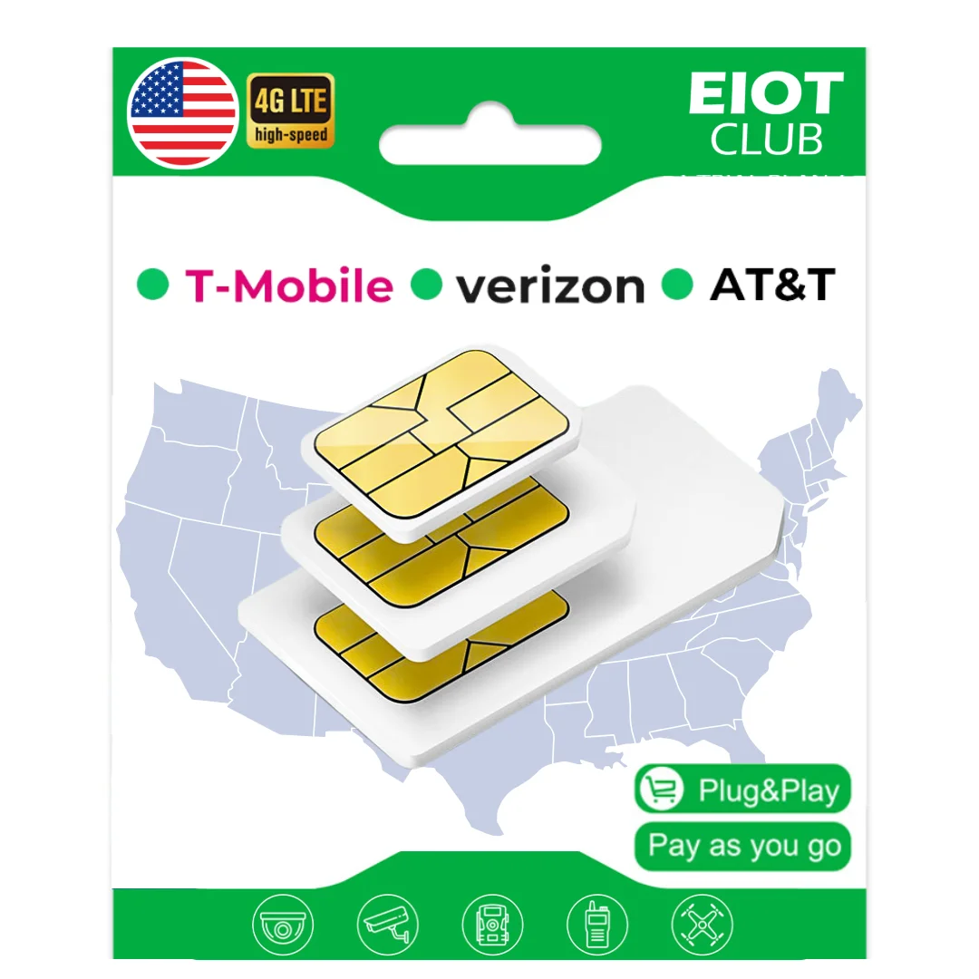EIOTCLUB USA IOT SlM Card, Support for AT&T, T-Mobile and Verizon, Data-Only SlM Card for Unlocked IoT Devices, No Contract Fee