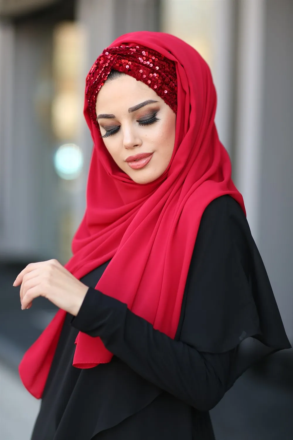 Hijab Turban Shawl Headscarf Female Head Voile Chiffon Foulard Muslim Clothing For Women Islamic Clothes Accessory Sequin وشاح