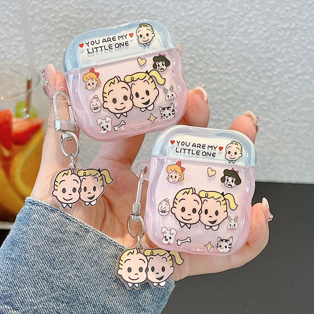 

Korea INS Cute Cartoon Character Printed Headphone Case for Apple AirPods 1 2 3 4 Pro 2 Pro 3 Gradient Pink Wave Shockproof Case