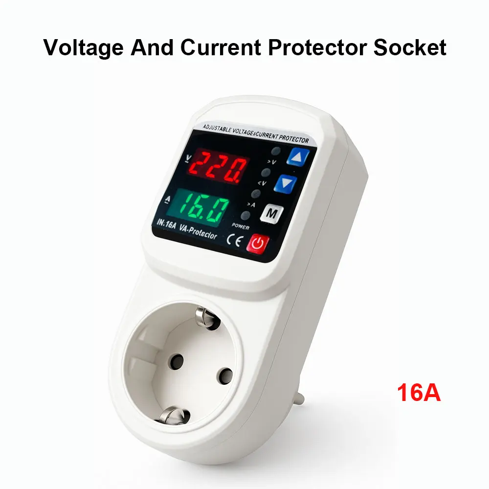 Over and Under Voltage Current Protector Automatic AC 220V Adjustable protection 16A Power Surge EU Plug Socket Voltage Safety