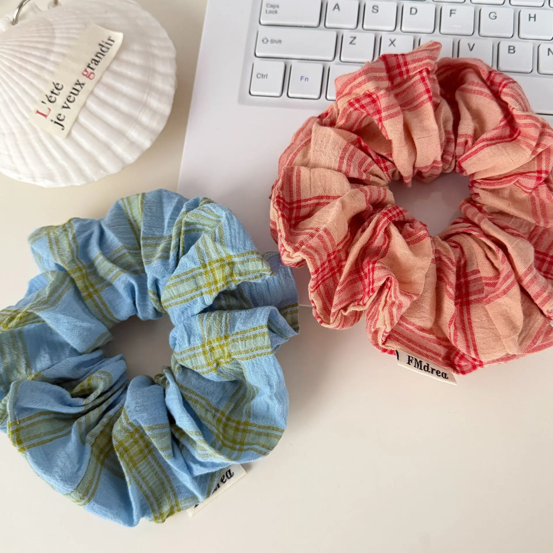 Korean Plaid Plaid Cloth Scrunchies Cute Dopamine Oversized Hair Bands Spring Summer Ponytail Holder Accessories Women