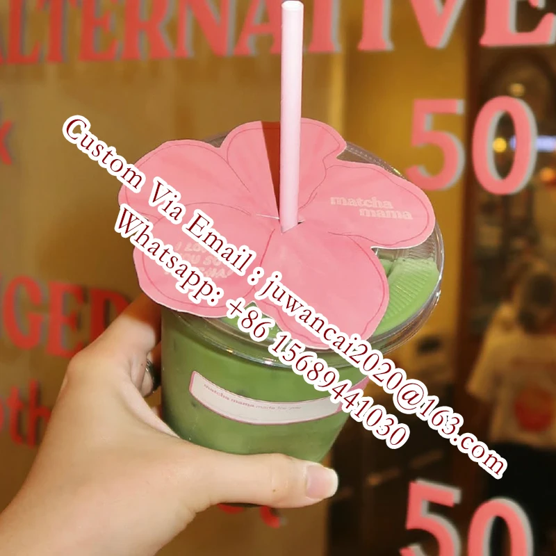 Custom Flower shaped straw toppers Cards for Cup with socialmedia Name and logo Celebrate Activity Shape Cardsfor your Business
