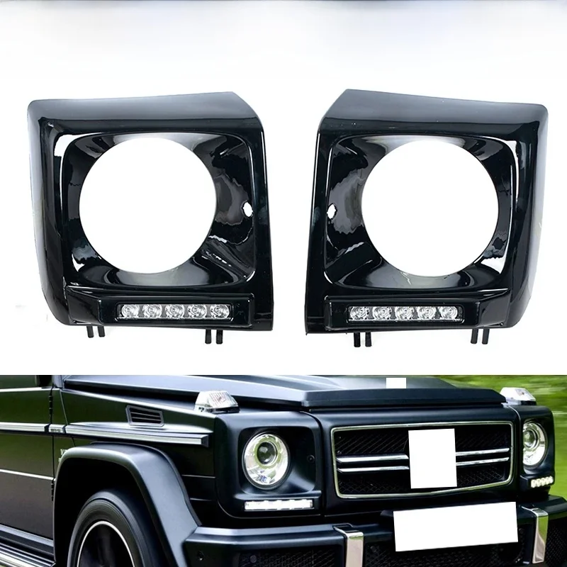 DRL LED Daytime running lights Fog Lamp Cover Black Frame For Mercedes Benz G500 G55 G63 W463 1990-2016 A4638840731 A4638840832 - afbeelding 2