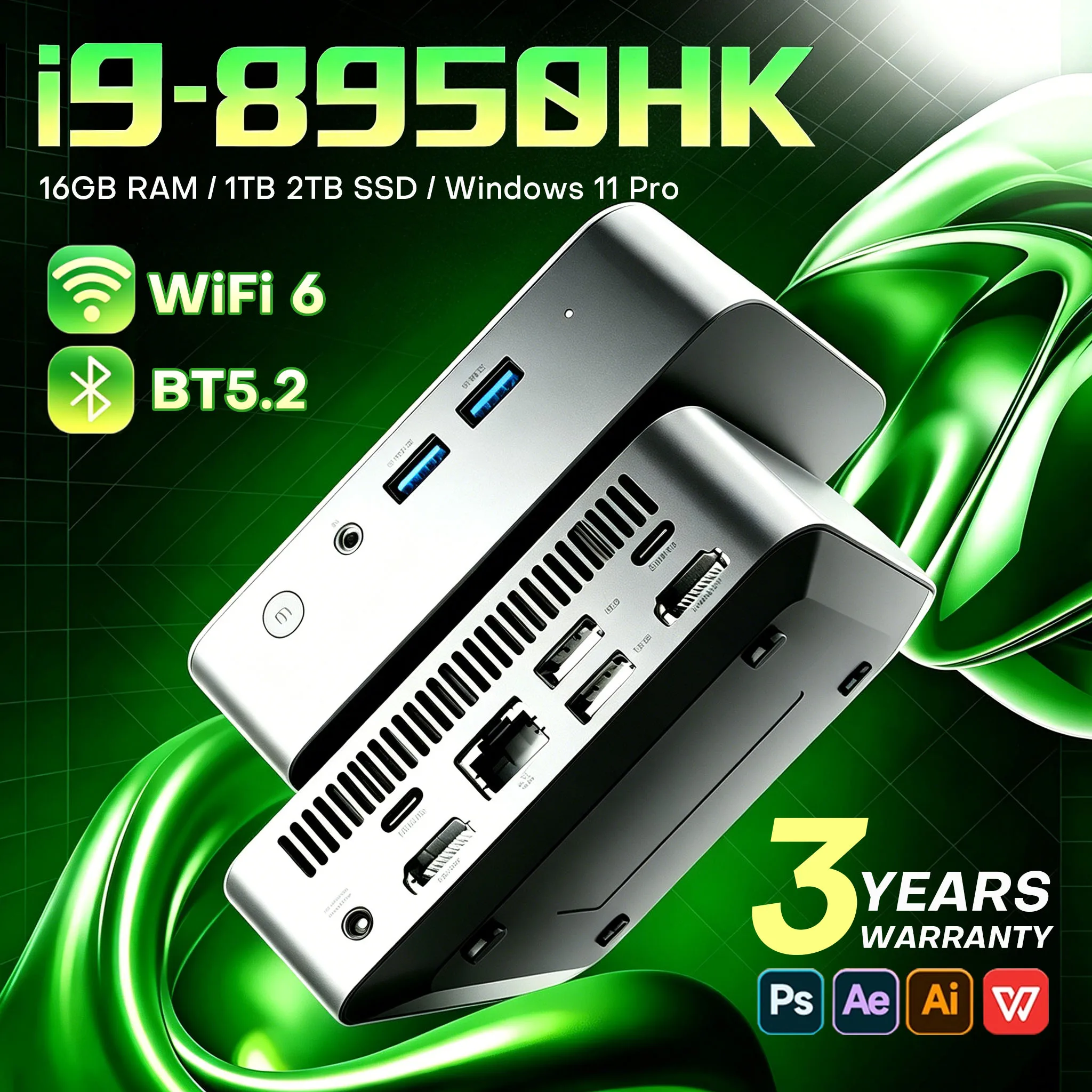 Mini PC con Windows 11 Pro, Intel Core I9 8950HK/Intel i3 6100U, 16GB de RAM, 512GB/1/2TB SSD, Mini PC Gamer de Bolsillo, 4K HD, Mini PC de Escritorio para Juegos