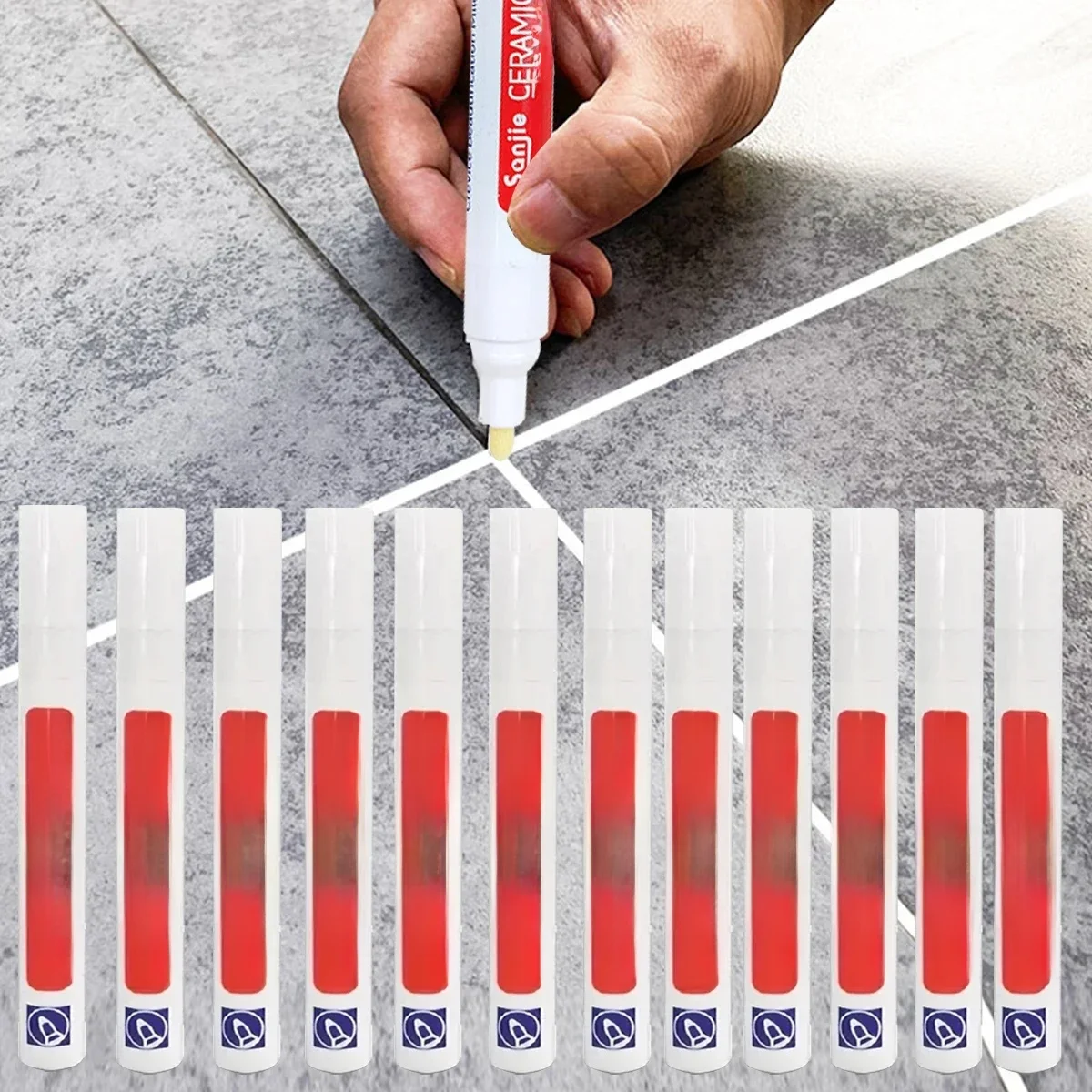 12 stuks Grout Pen Witte Tegelverf Marker: Waterdichte Grout Paint, Tegelvoegen Kleurstof en Sealer Pen - Beige, Smalle 5mm Tip - afbeelding 2