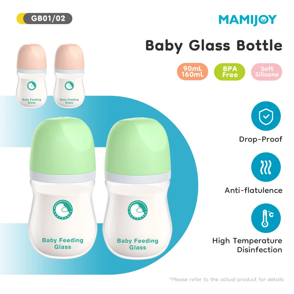 

Стеклянная бутылочка для кормления MAMIJOY, 2 шт., 90 мл/160 мл, бутылочки для новорожденных, против колик, для кормления молоком, для младенцев 0-3 месяцев, без BPA, GB01 и 02