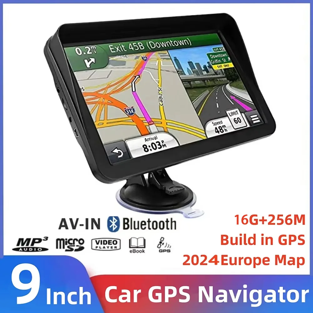 2024 Nieuwe Auto Gps Navigatie 9 Inch Touchscreen Gps Navigator Truck Zonnescherm Navigatiesysteem 256M 16G 2023 Europa Kaart Gps Navigators