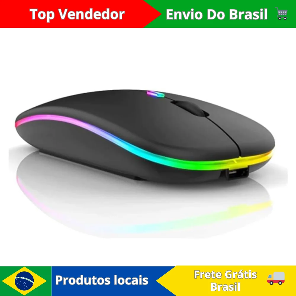 Mouse Wireless Recarregável Led Rgb 2.4 Ghz Sem Fio Bluetooth Optico Ghz Notebook Computador