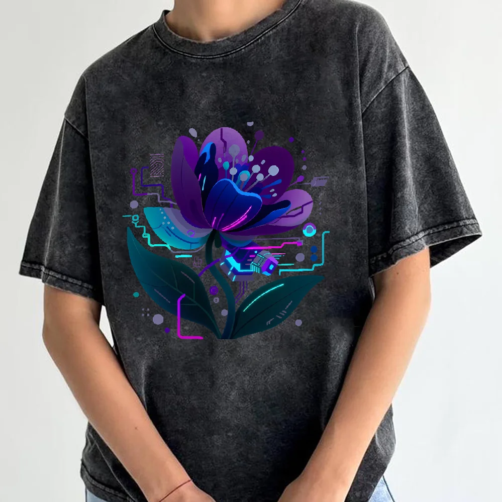 

Washed And Distressed Animal Printed Pure Cotton Short Sleeve Breathable And Comfortable Men's And Women's Short Sleeve T-Shirt