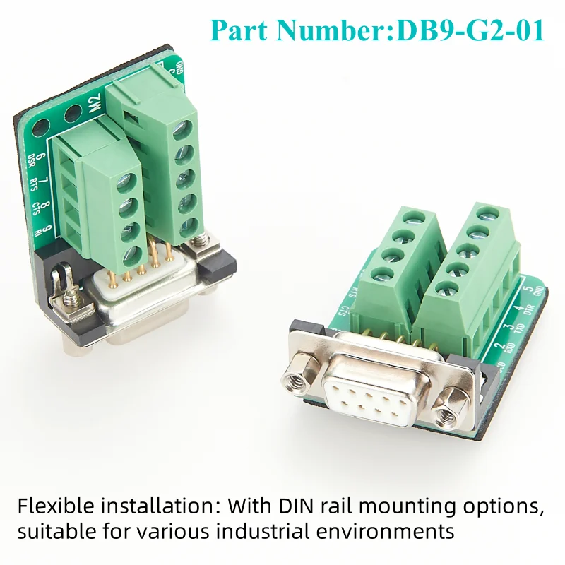 DB9 Female Breakout Board Connector D-sub 9Pin 2-Row Solderless PCB Terminal Block Din Rail Mount Wiring Machining Terminal