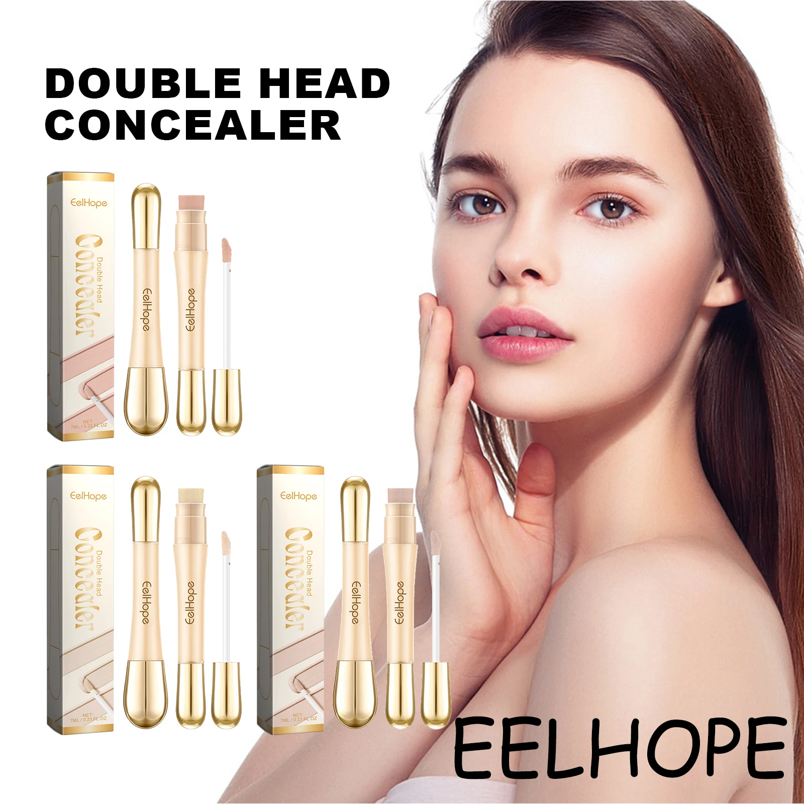 Eelfope corretivo de cabeça dupla, cobertura perfeita, olheiras escuras, removedor de rugas, à prova d'água, brilhante, tom de pele, corretivo à prova de suor