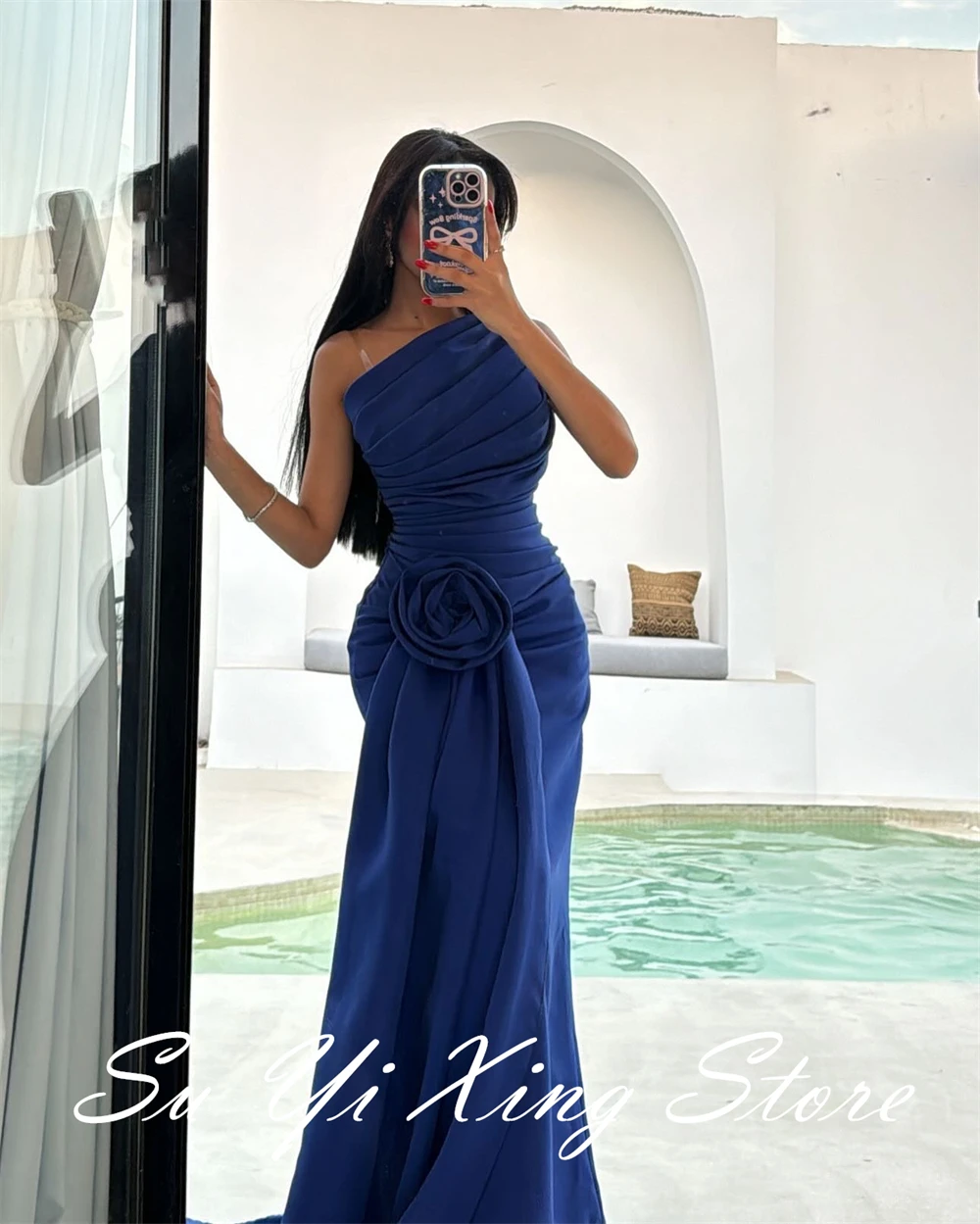 Customized  Delicate Flowers Long Ribbons Evening Dress Sexy One Shoulder Back Slit Party Dress Classic Zipper Back Pro