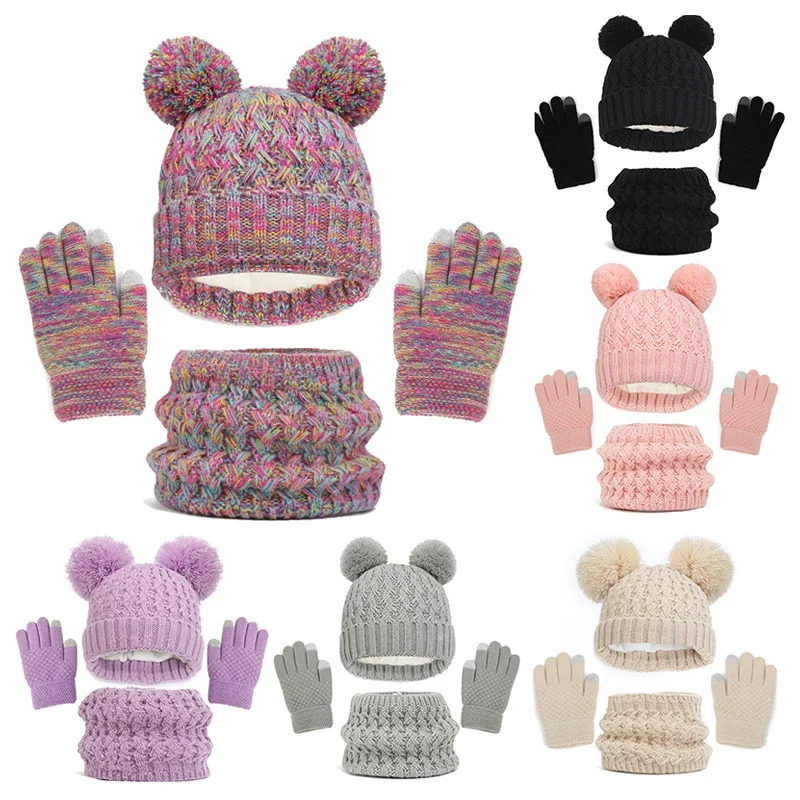 Nachahmung Kaschmir Winter Baby Hut Handschuhe Schal Set Fleece wärmer Schals dicke Strick mützen