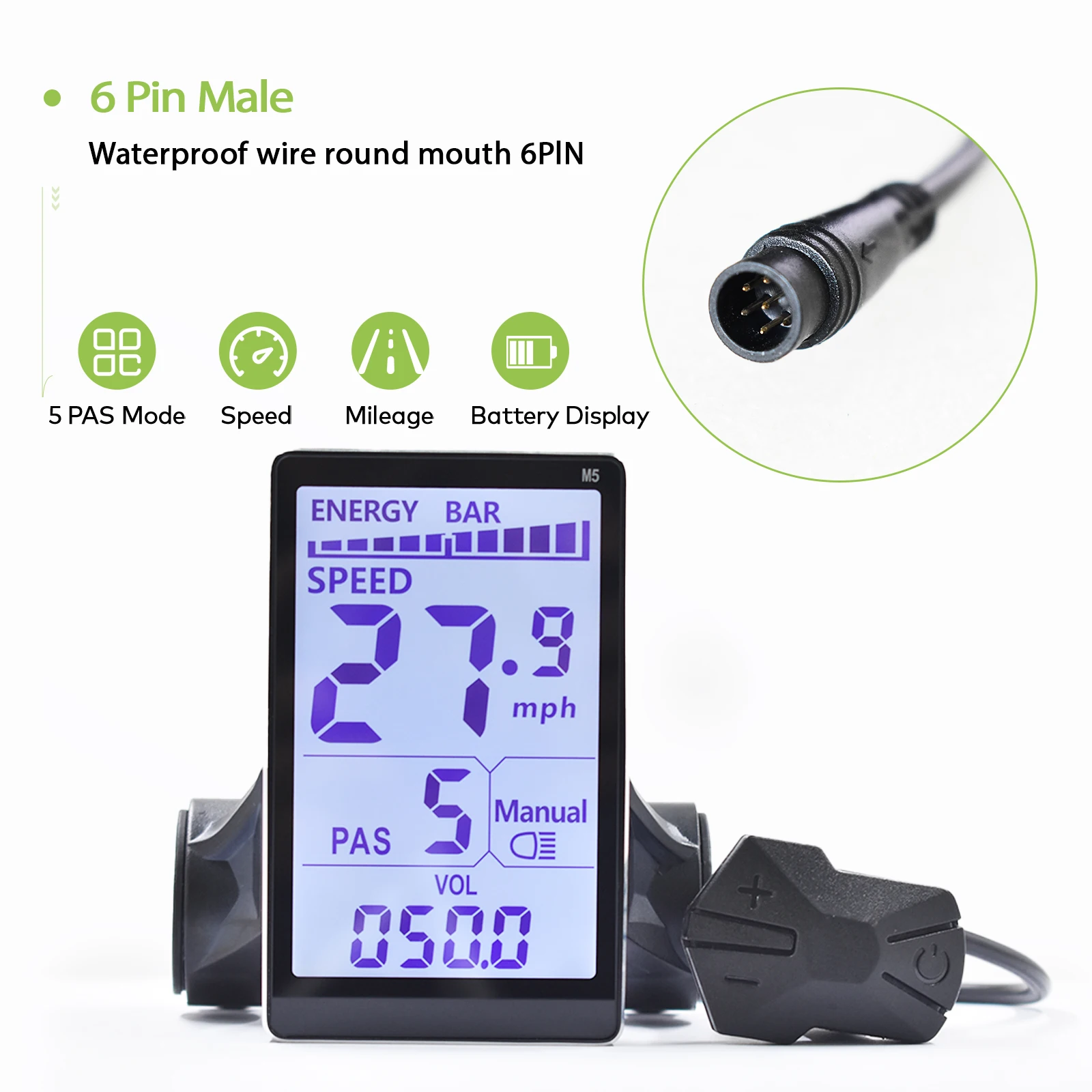 Haytrix M5【UART2】24/36/48/60V Elektrische Fiets Onderdelen Waterdichte LCD Controller Meter Display Slimme Elektronische EBike Display