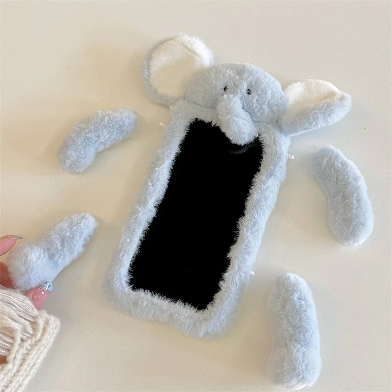 Japan and South Korea cute plush elephant Instagram diy phone case for iPhone 16promax 15Pro 14 13Pro 12 silicone Kawaii girl