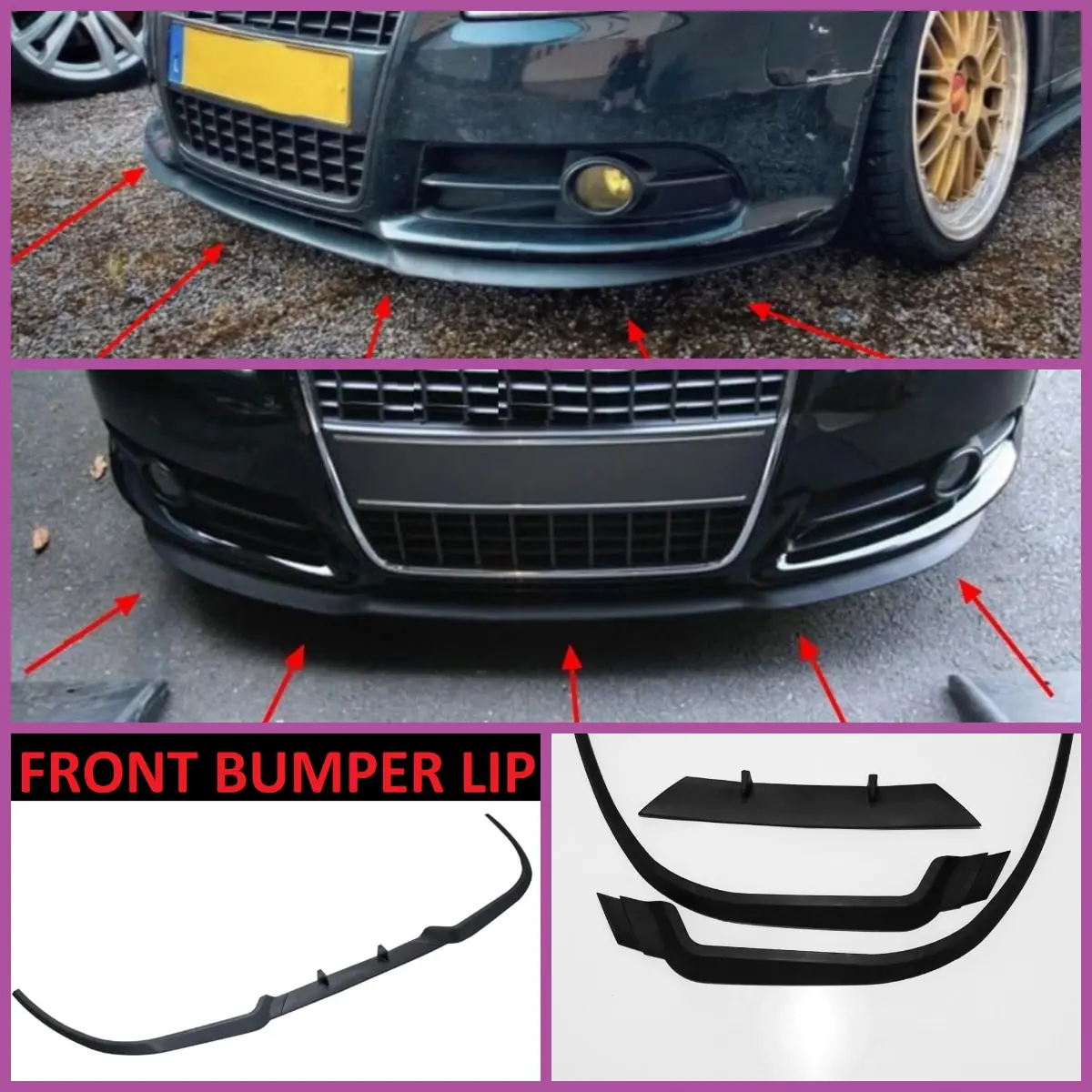 For Audi A4 B7 S4 RS4 CUPRA R FRONT SPOILER BUMPER LIP Euro Spoiler Lip Universal 3 pcs Body Kit Splitter Car Accessories