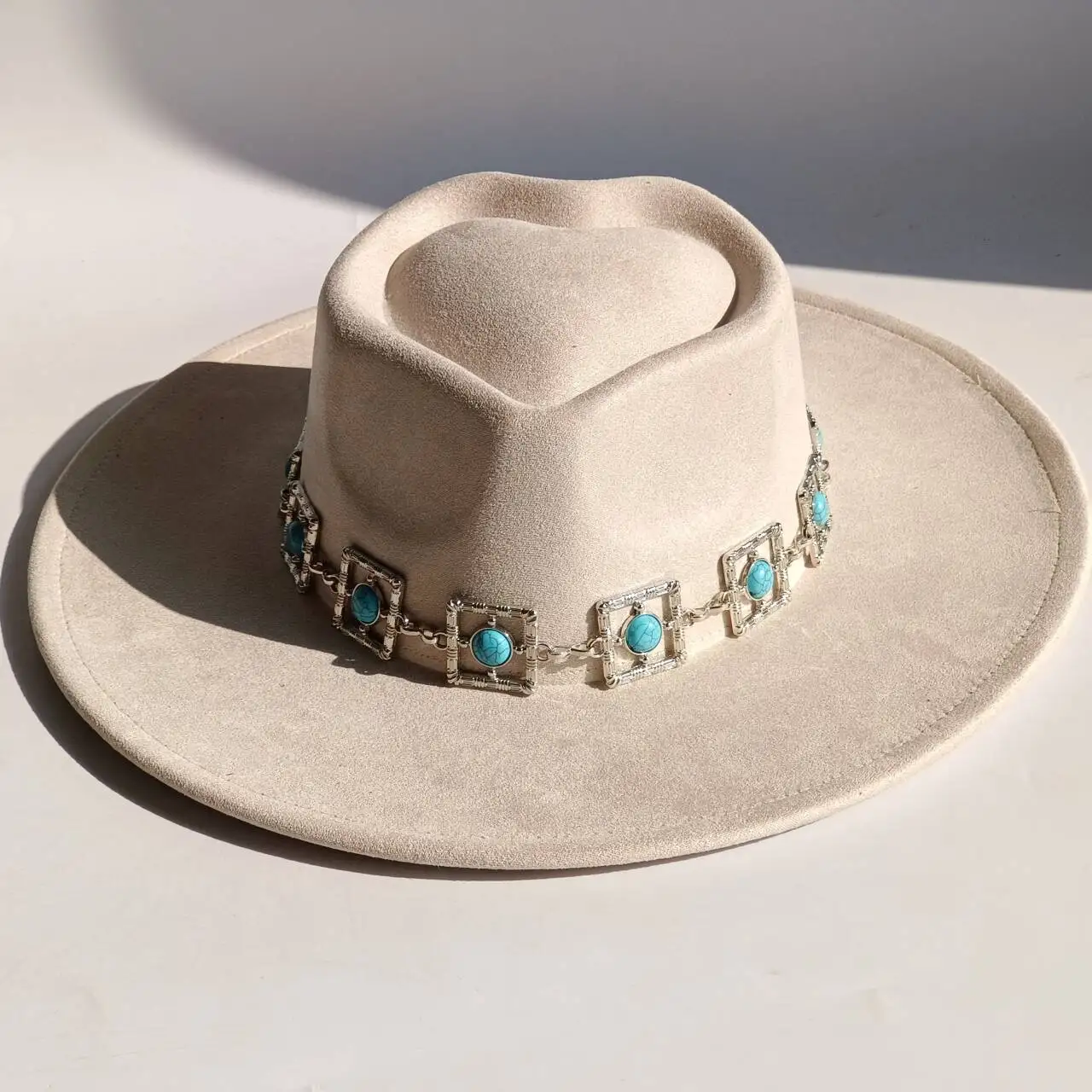 Heart-shaped Vegan suede hat Turquoise accessories Autumn and Winter Women's Felt Hat Wide Hat sombreros para mujer