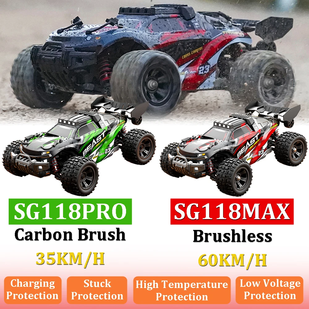 

RC Car 4WD Brushless SG118MAX SG118PRO 60KM/H 2.4G With LED Lights for 1:18 Remote Control Drift Off-Road Vehicle Toys Car Gifts