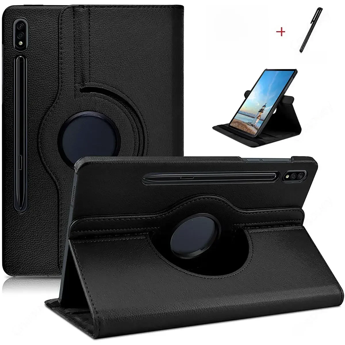 Etui na tablet Samsung Galaxy Tab S7 S8 S9 11 cali SM-T870 SM-X700, obrotowe o 360 stopni, ze skóry PU, z funkcją podstawki, automatycznym usypianiem/budzeniem, Coque+Pióro — zdjęcie produktu 7