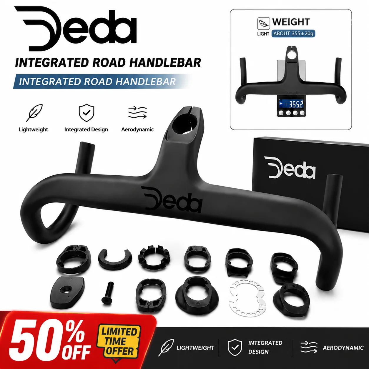 

DEDA Road BikeClip diameter 28.6mm Internal Cable Integrated Full Carbon Fiber Bicycle Handlebar Cockpit With Spacers,Stem -10°
