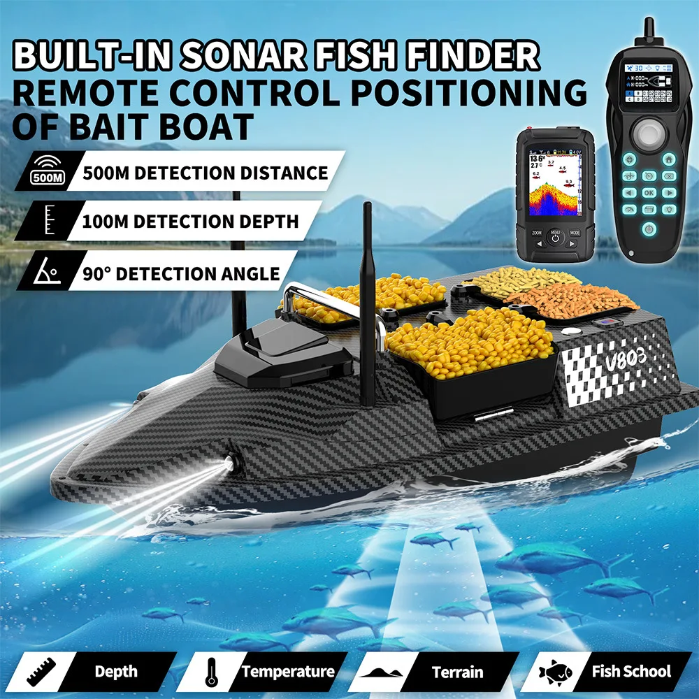 Flytec V803 Pro Eingebautes Sonar-Fischfinder-GPS-Köderboot 24000 mAh RC-Angelköderboot mit zwei Akkus 4 Angelpunkte 3 kg maximale Belastung – Detail 2