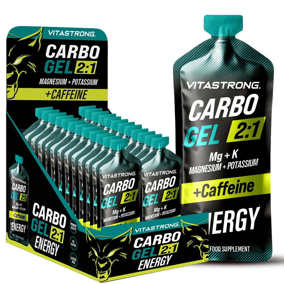 Vitastrong Carbo Gel 2:1 Caféine Énergie 24x60ml - Énergie rapide pour le sport, le cyclisme, la course à pied, l'endurance, glucides multivoies, amélioration des performances, supplément énergétique