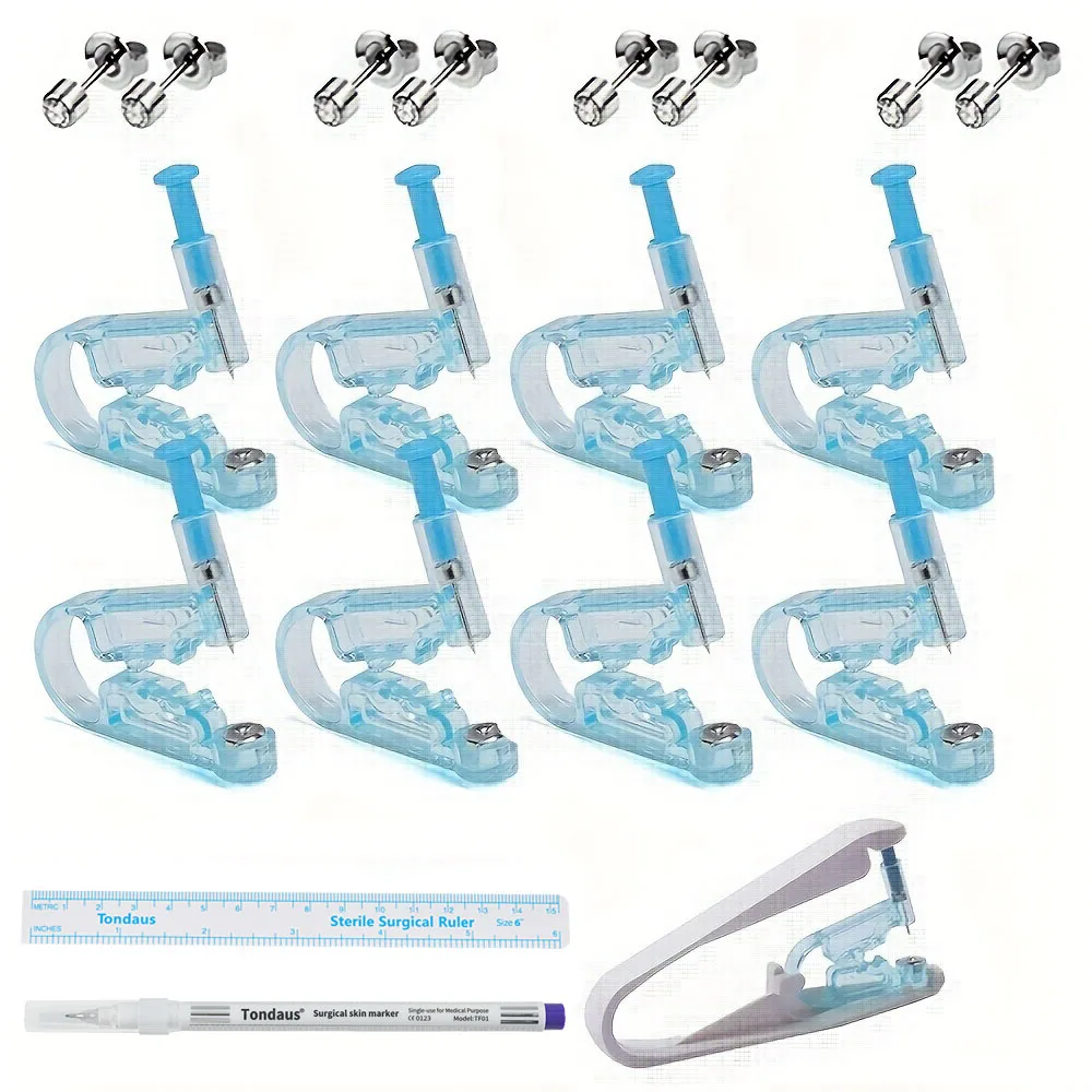 8Pcs Disposable Self Ear Piercing Gun Ear Piercing Kit With Stainless Steel Ear Stud Safe Sterile For Salon And Home Piercing