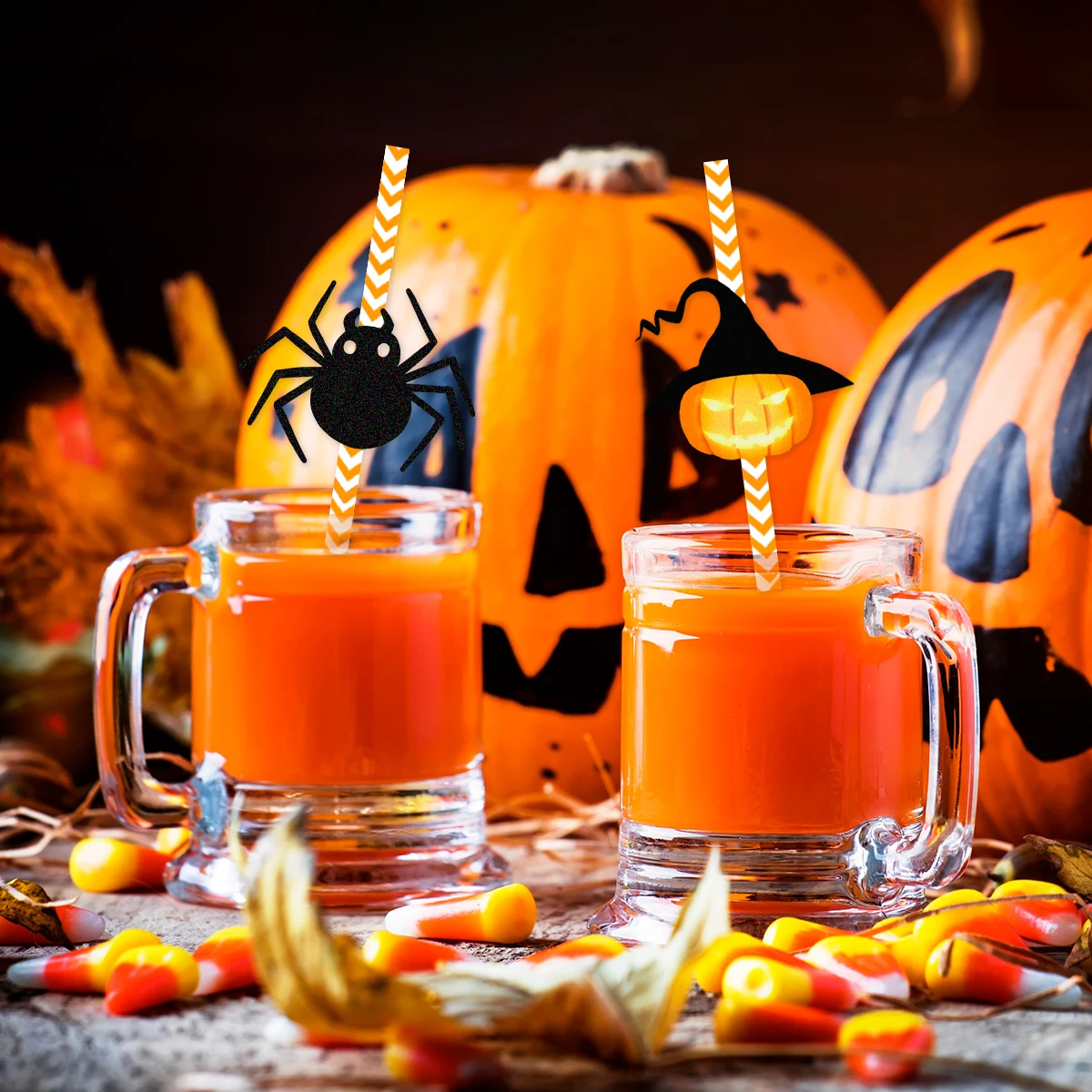 

20pcs Halloween Party Paper Straws Spider Witch Pumpkin Skull Disposable Drinking Straws Halloween Home Party Decoration
