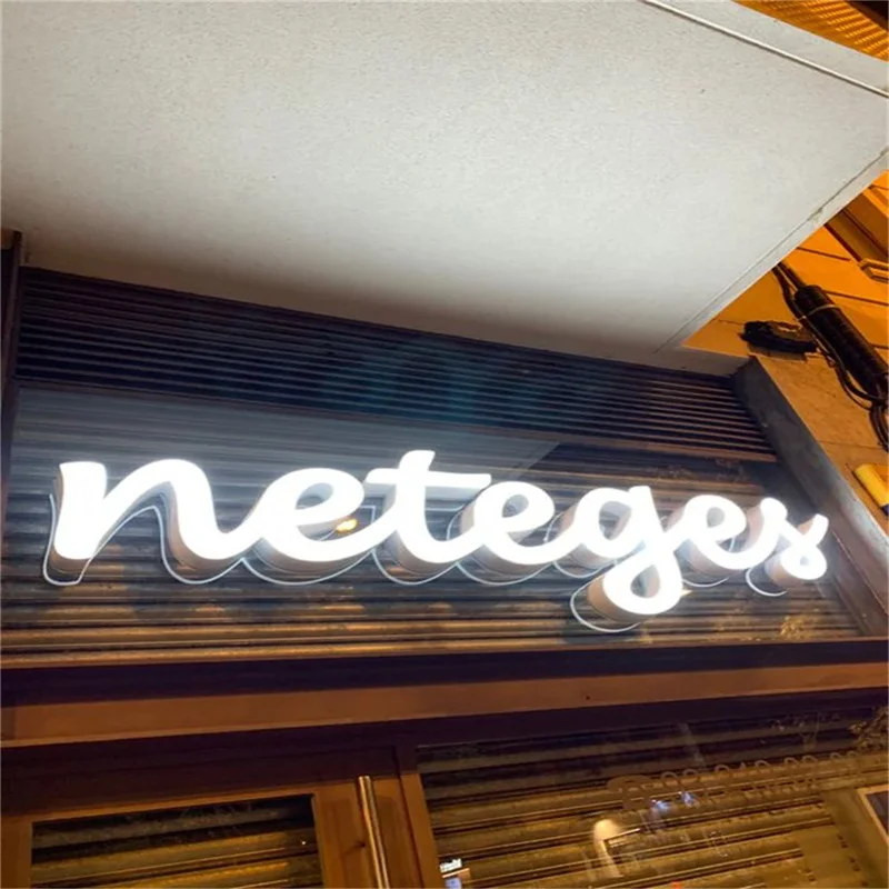 Illuminated exterior signage, 3D Light box 3D wall logo Office sign , Metal letters gold brushed Background Backlit logo Sign