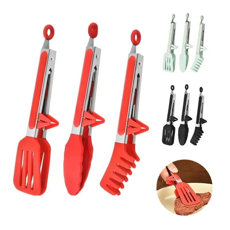 Ensemble de pinces alimentaires en acier inoxydable, pinces de cuisine en Silicone et Nylon antidérapantes, pince de cuisson, outils pour salade de barbecue, accessoires de cuisine pour gril
