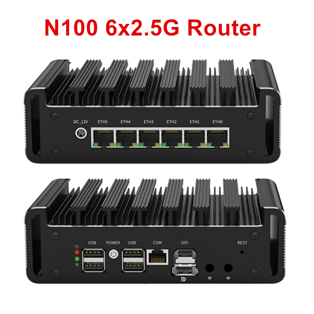 6x2.5G Pare-enquêter Routeur 12e Isabel Intel N100 i226-V Fanless Mini PC DDR5 NVMe RJ45 COM Ordinateur Industriel fouet trône OPNsense PVE