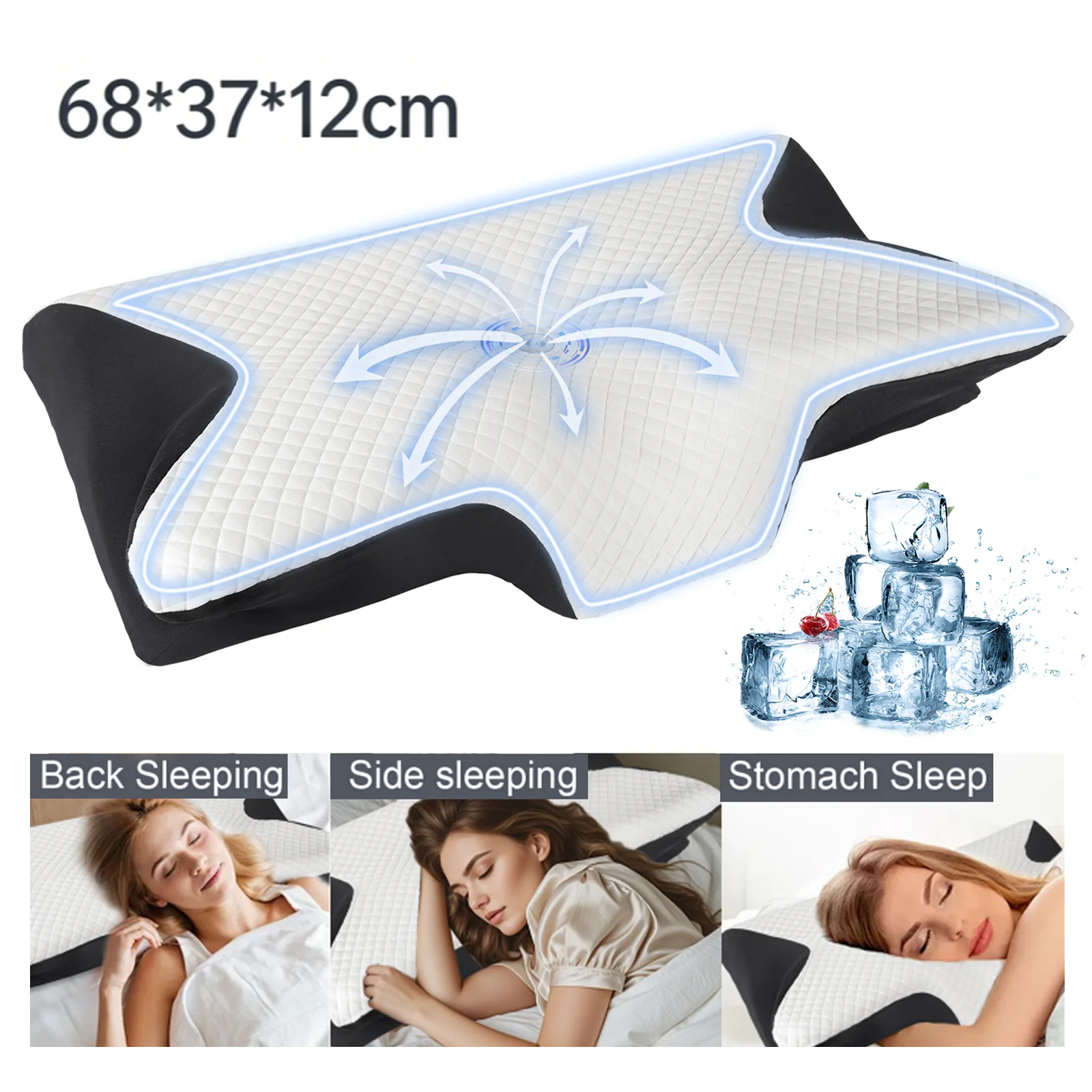 Oreiller ergonomique en mousse à mémoire de forme à rebond rapide (10s), soutien pour le cou, les épaules et le dos, respirant, avec taie d'oreiller lavable, pour tous les dormeurs