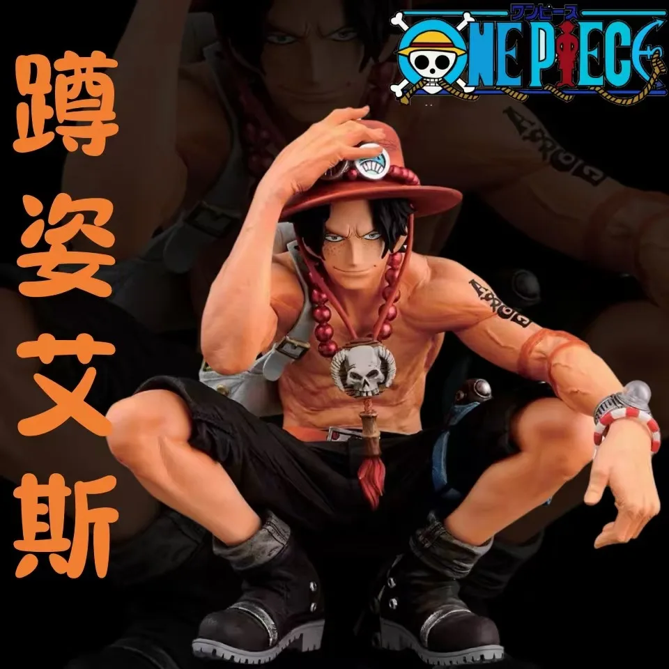 15Cm Anime Figure One Piece Action Figure Squat Posture Ace PVC Model Statue Collection Dolls Kids Toys Birthday Gift Decoration