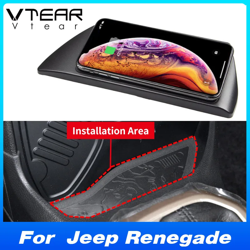 Car Wireless Charging Panel Adapter Mobile Phone Fast Wireless Charging Holder For  Jeep Renegade Interior Accessories 2015-2022