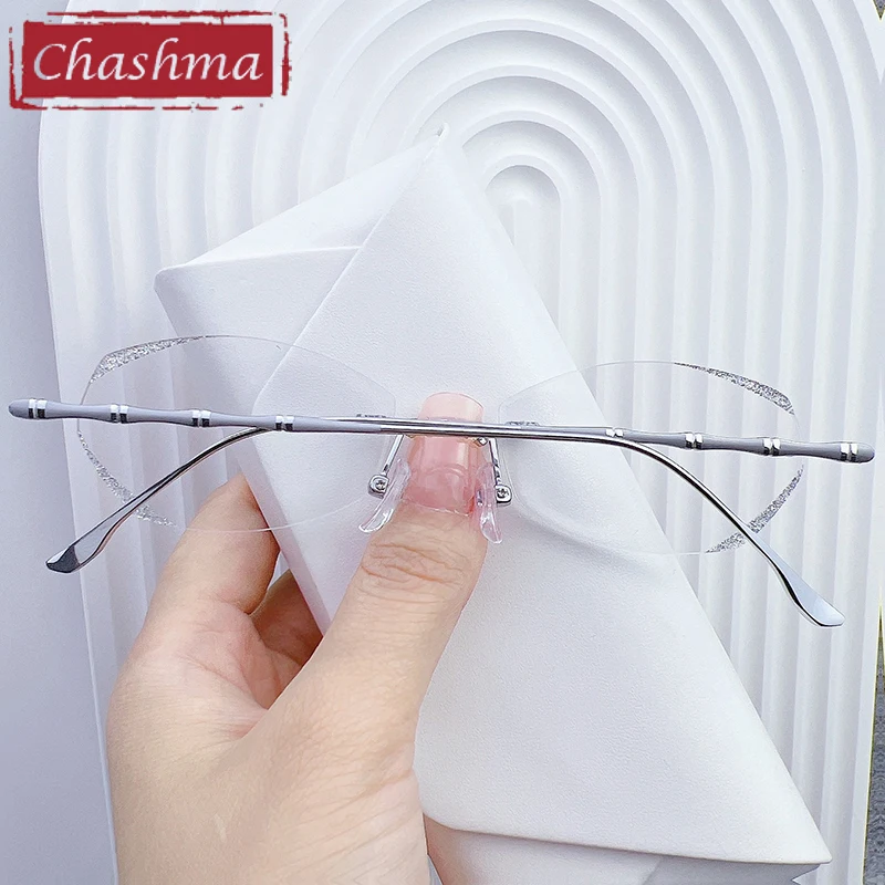 Chashma Prescription Glasses Women Titanium Fashion Eyeglasses Diamond Trim Rimless Eyewear for Photochromic Recipe Lenses