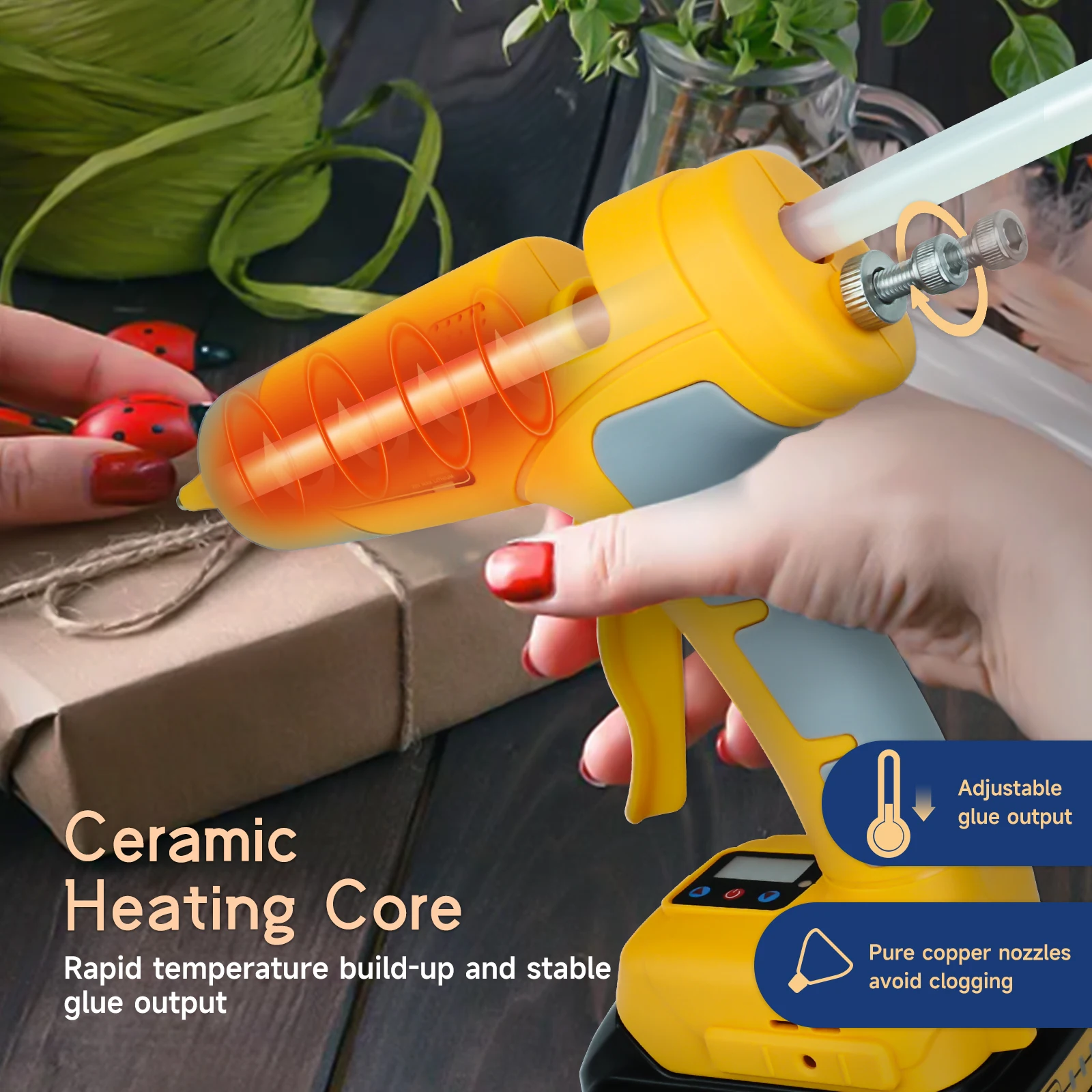 100W Cordless Hot Melt Glue Gun for Dewalt 20V Li-ion Battery with 10pcs 11mm Sticks for Home Repair Arts & Crafts (No Battery)