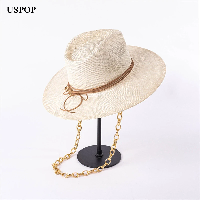 USPOP New Straw  Hats Summer Wide Brim Hats  Beach Hat Natural Sisal Sun Hat With Chain