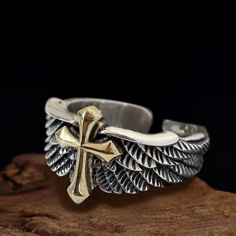 Bague Graffiti rétro en plumes croisées pour hommes, Punk gothique, réglable, fait à la main, Rock hip hop, unisexe, bijoux, accessoires, cadeau pour hommes