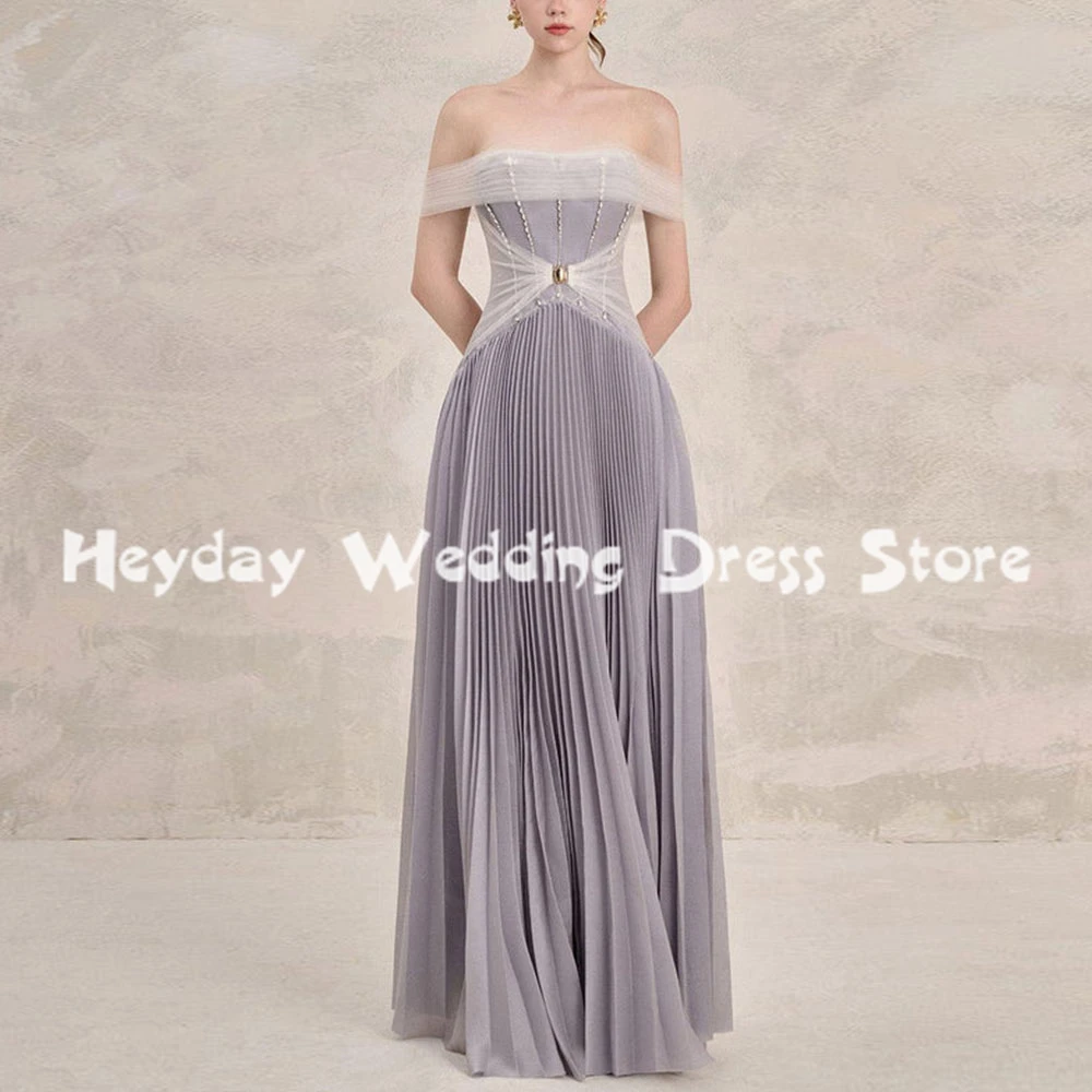 

Heyday Women's Simple Boat-neck Pleats Beaded Evening Dresses With Sleeveless A Line Floor-Length Formal Elegant Dresses 2025