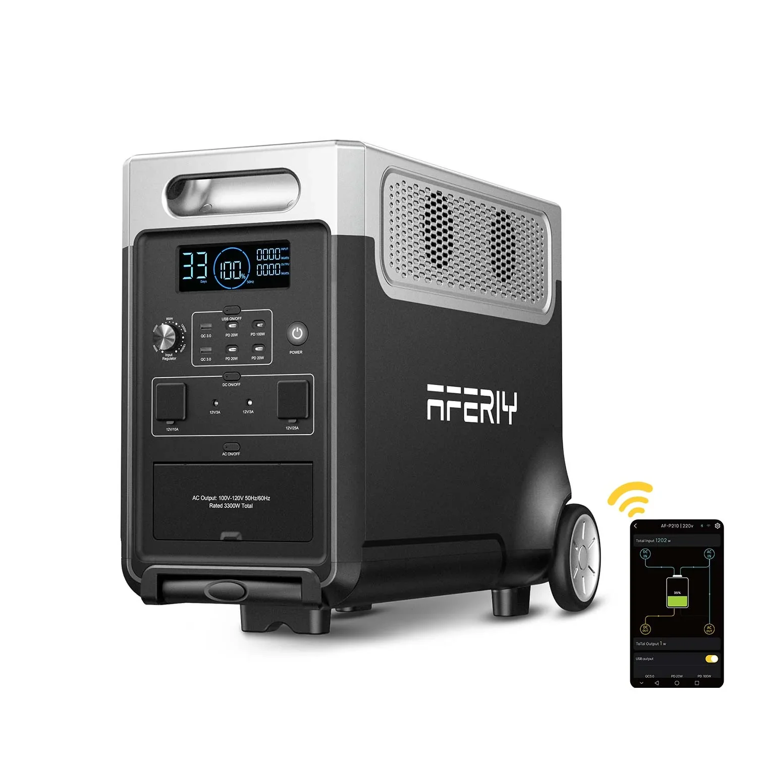 AFERIY P310 centrale électrique portable avec contrôle APP, double charge rapide 3600W 3840Wh4500W, 13 sorties UPS, batterie LiFePO4