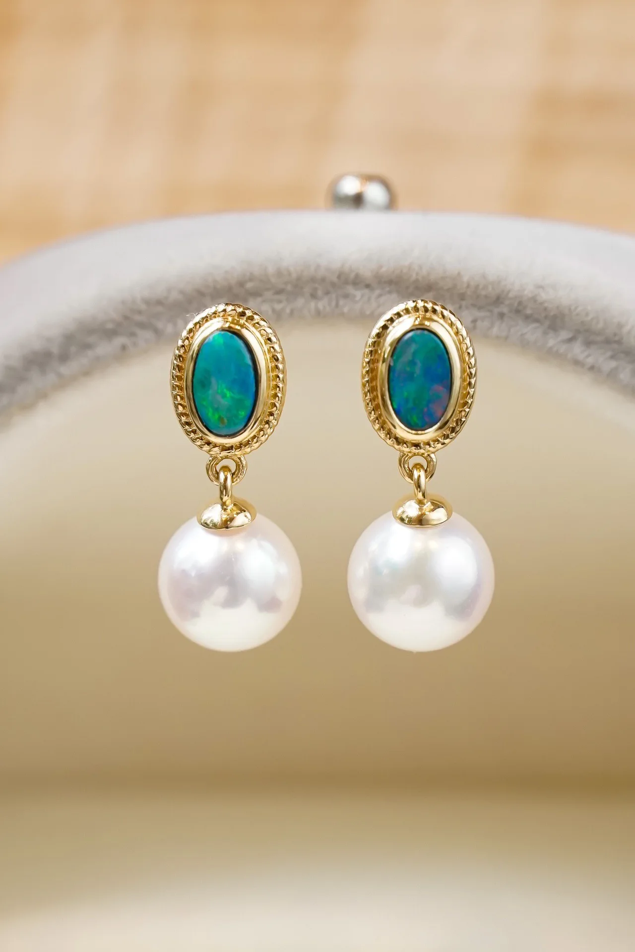 MADALENA SARARA 8-9mm Freshwater Pearl 18K Women Dangle Earrings Opal Stone Inlay