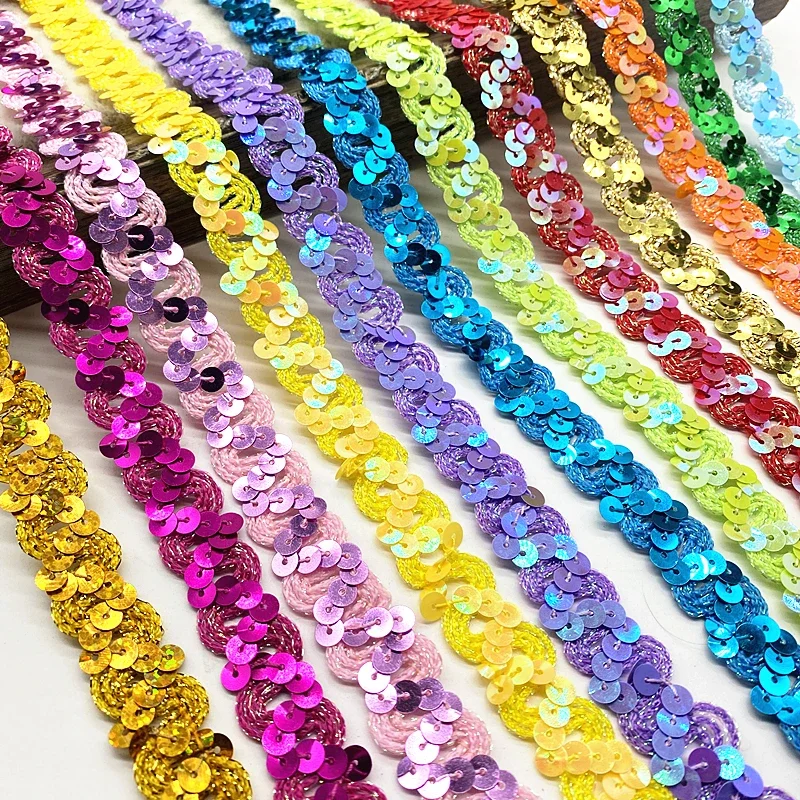 Ruban de garniture en dentelle de paillettes ondulées de courbe de 2 yards 20mm pour la Performance sur scène, vêtements de Cosplay de mariage, accessoires de bricolage