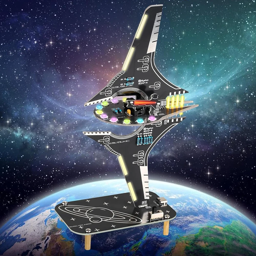 DIY مجموعة سفينة الفضاء الإلكترونية الخيال العلمي المركبة الفضائية LED ضوء لحام مشروع ممارسة عدة لتعليم الجذعية مدرسة طالب التعلم #1